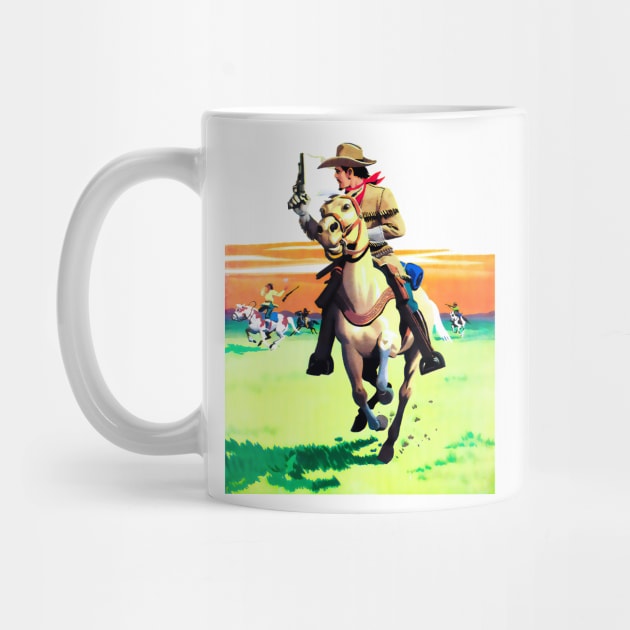 Running on Horseback through The  Desert Buffalo Bill Western Robbery Cowboy Retro Comic by REVISTANGO